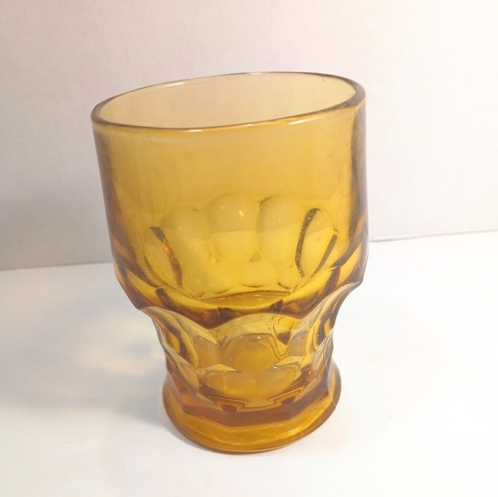 Vintage Anchor Hocking Amber Tumbler Drinking Glass Georgian Honeycomb 4 3/8"